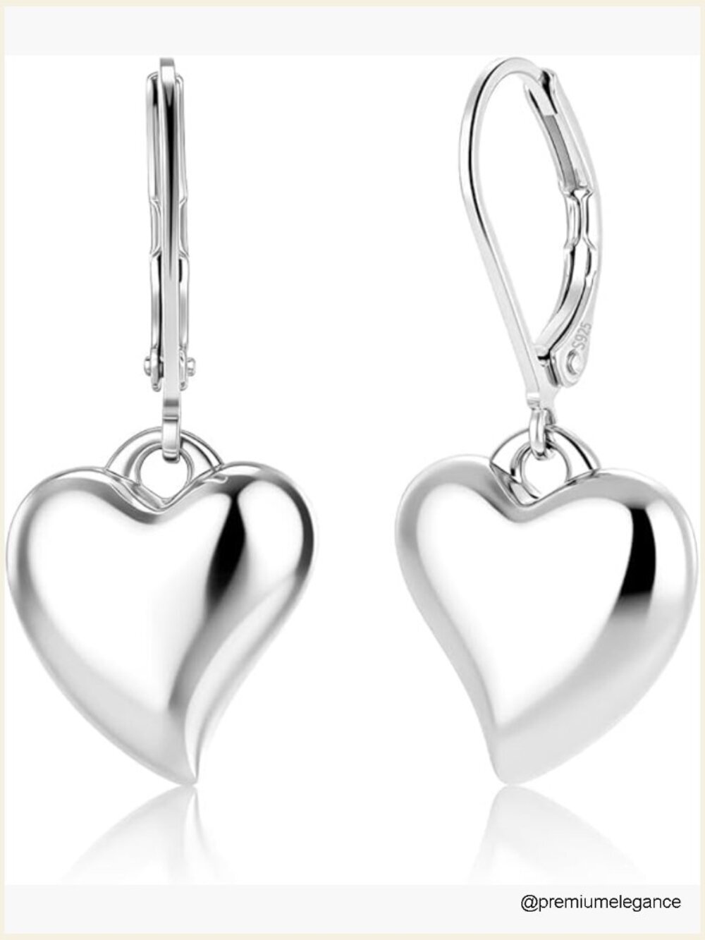 925 Sterling Silver Heart Dangle Leverback Earrings Hypoallergenic Trendy